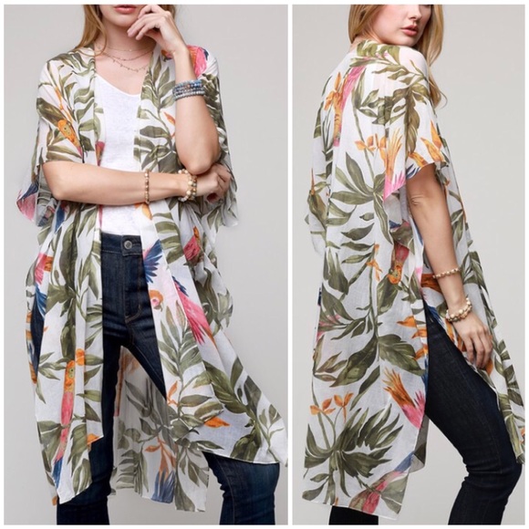 Accessories - SOLD OUT Tropical Parrot Palm Leaf Kimono Coverup Wrap